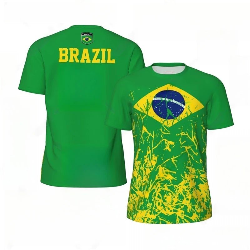 Fashion Brazil Flag Graphic Football T Shirts For Men Summer Trend 3D National Emblem Printed T-shirts Casual Oversized Tees-AMAZON FACTORY