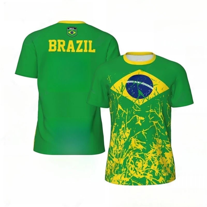 Fashion Brazil Flag Graphic Football T Shirts For Men Summer Trend 3D National Emblem Printed T-shirts Casual Oversized Tees-AMAZON FACTORY