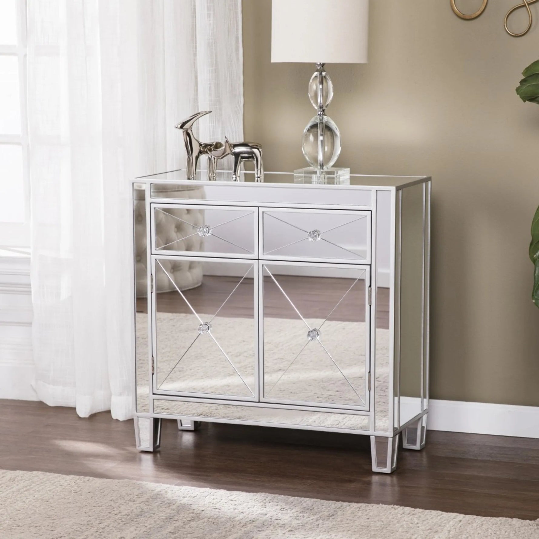 Glamorous Mirrored Bling Two Door Storage Accent Cabinet-AMAZON FACTORY
