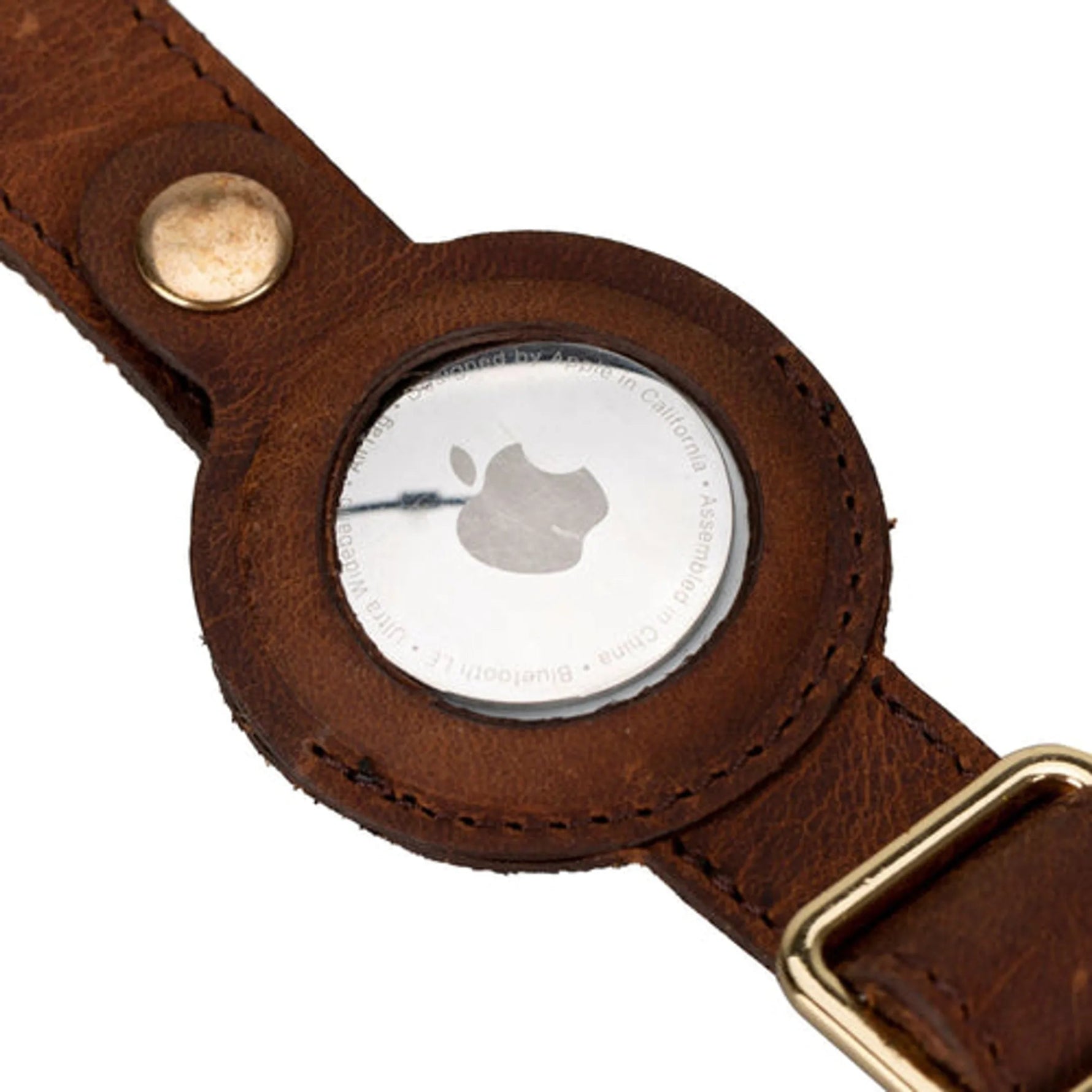 Golden Leather Dog Collars with *Apple Air-Tag Slot|*Apple Airplay devices are not included with the collar.-AMAZON FACTORY