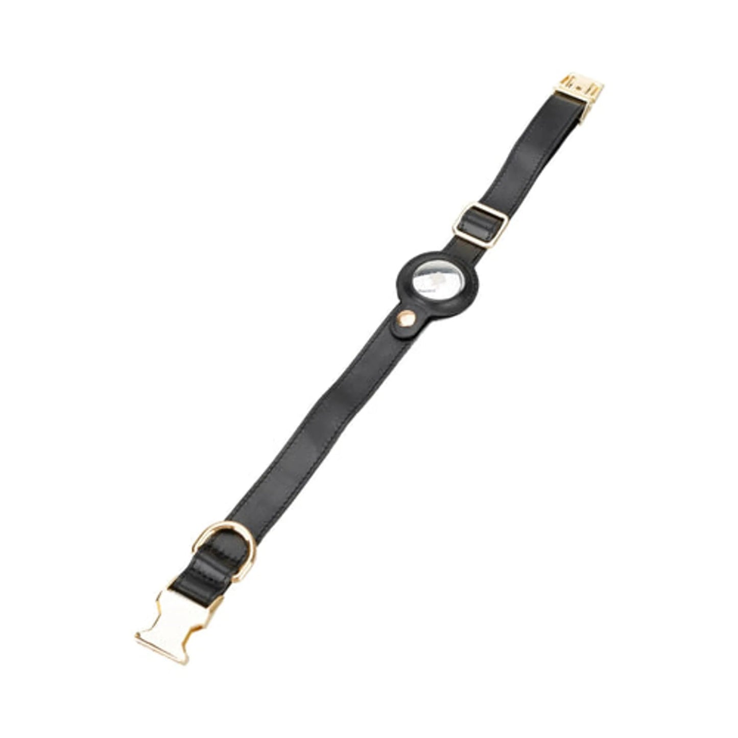 Golden Leather Dog Collars with Apple AirTag Slot - AMAZON FACTORY