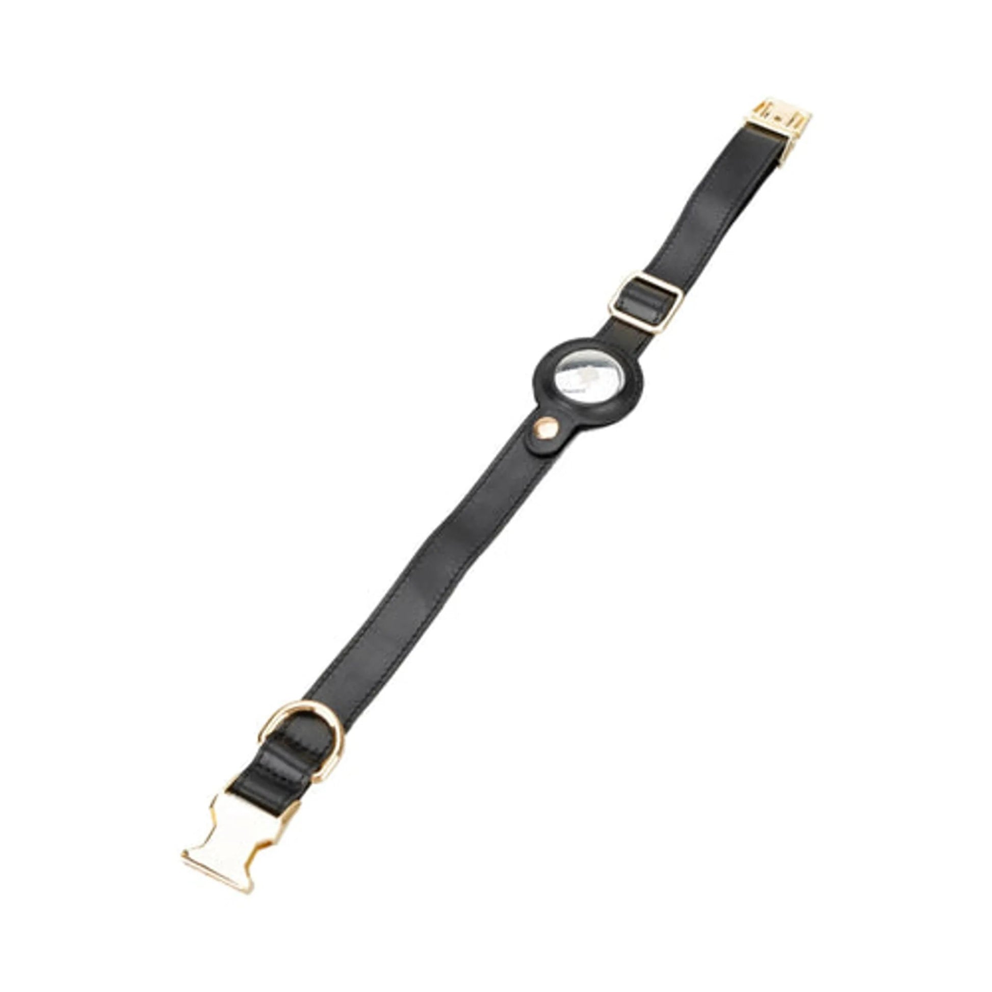 Golden Leather Dog Collars with Apple AirTag Slot - AMAZON FACTORY