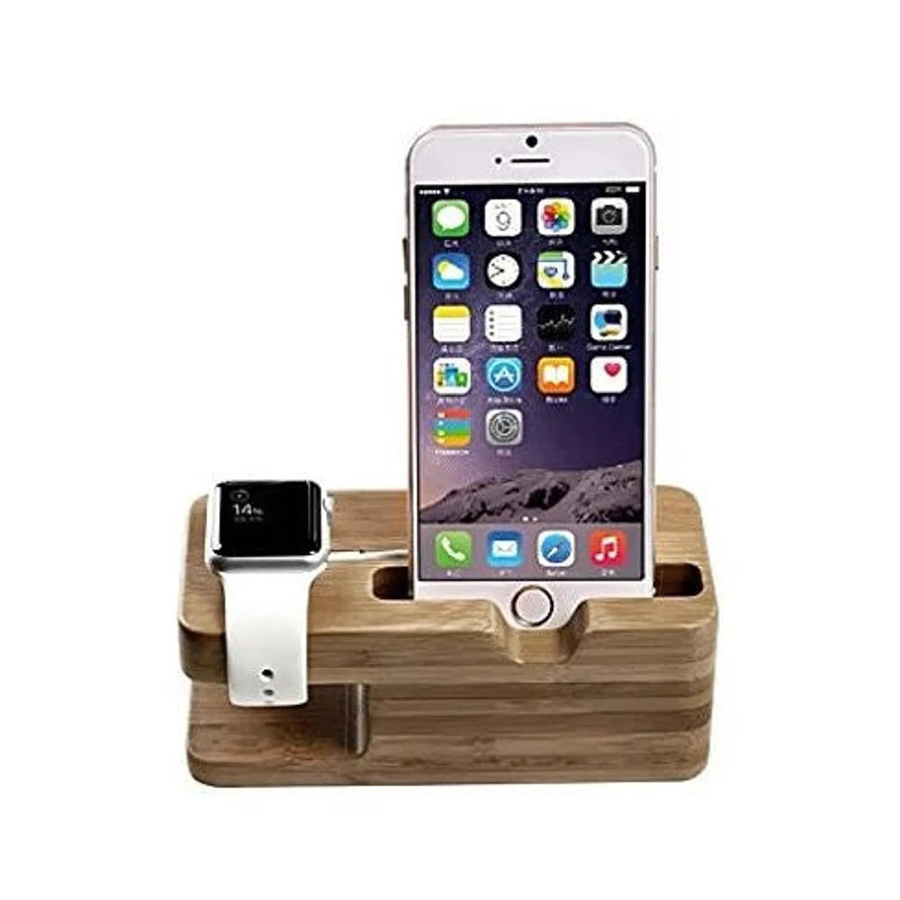 iPhone and iWatch Docking and Charging Station in Natural Wood-AMAZON FACTORY