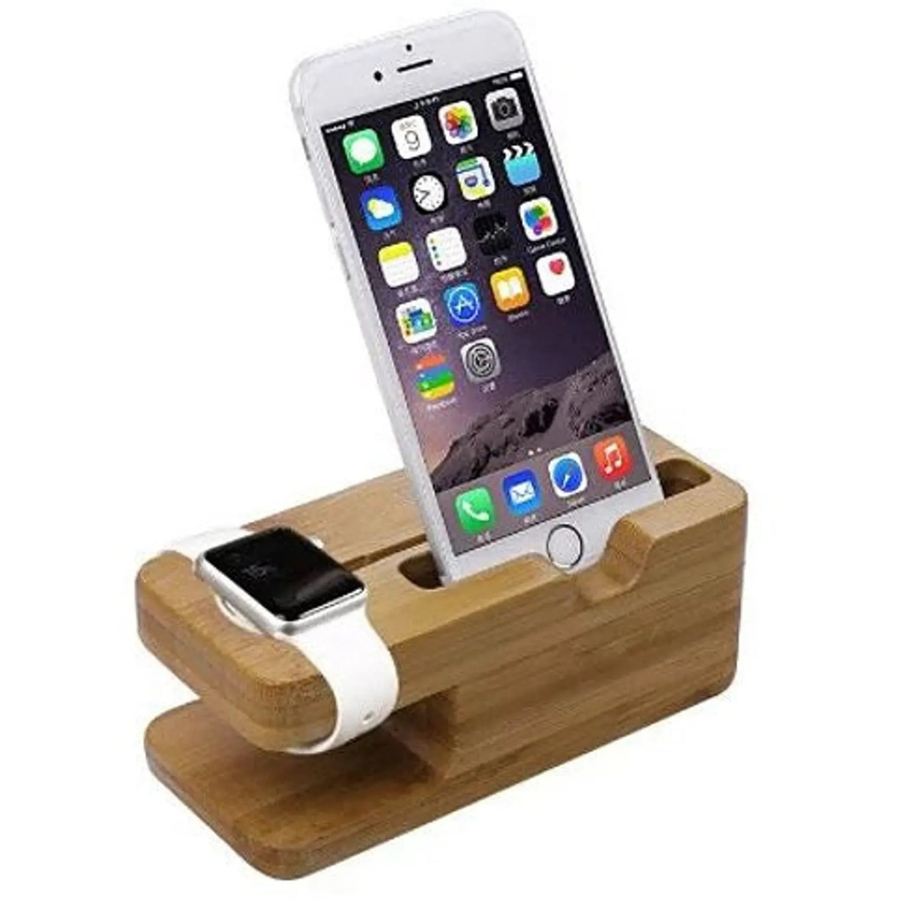 iPhone and iWatch Docking and Charging Station in Natural Wood-AMAZON FACTORY