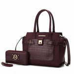 Isla Crocodile Embossed Vegan Leather Women's Satchel Bag - 2 pieces - AMAZON FACTORY