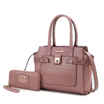 Isla Crocodile Embossed Vegan Leather Women's Satchel Bag - 2 pieces - AMAZON FACTORY