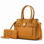 Isla Crocodile Embossed Vegan Leather Women's Satchel Bag - 2 pieces - AMAZON FACTORY