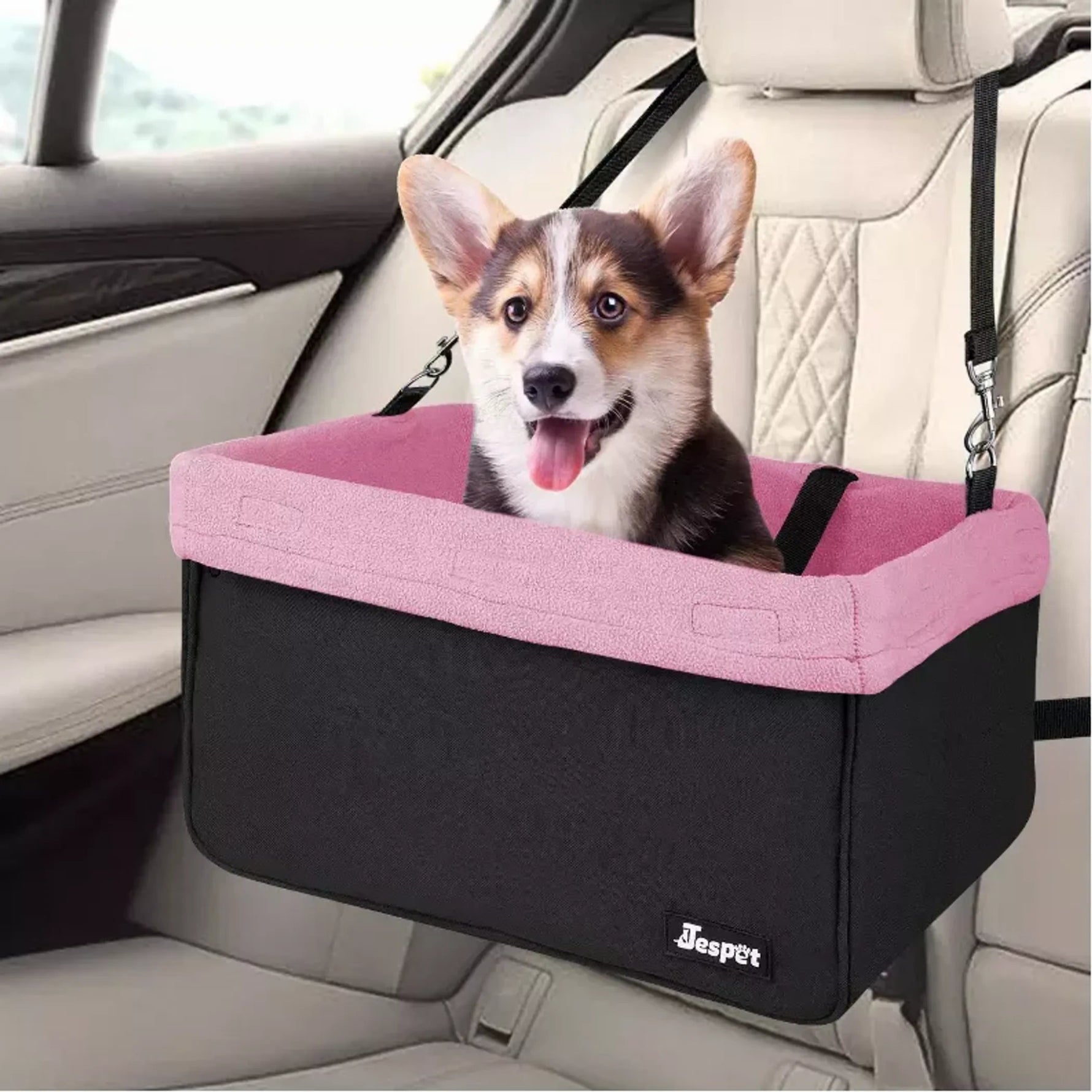 JESPET & GOOPAWS Dog Car Booster Seat with Seat Belt – for Pets up to 24lbs-AMAZON FACTORY