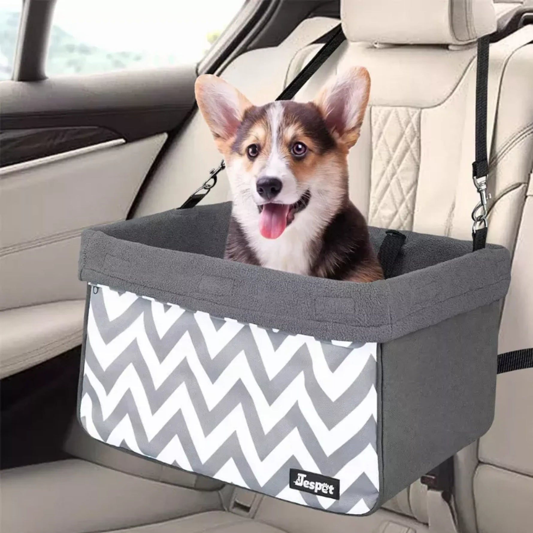 JESPET & GOOPAWS Dog Car Booster Seat with Seat Belt – for Pets up to 24lbs-AMAZON FACTORY