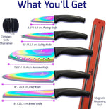 Kitchen Knife Set Kit 5 Professional Grade Iridescent Blade Knives Includes Knife Sharpener & Magnetic Wall Hanger All Black with Black Knife Rack-AMAZON FACTORY