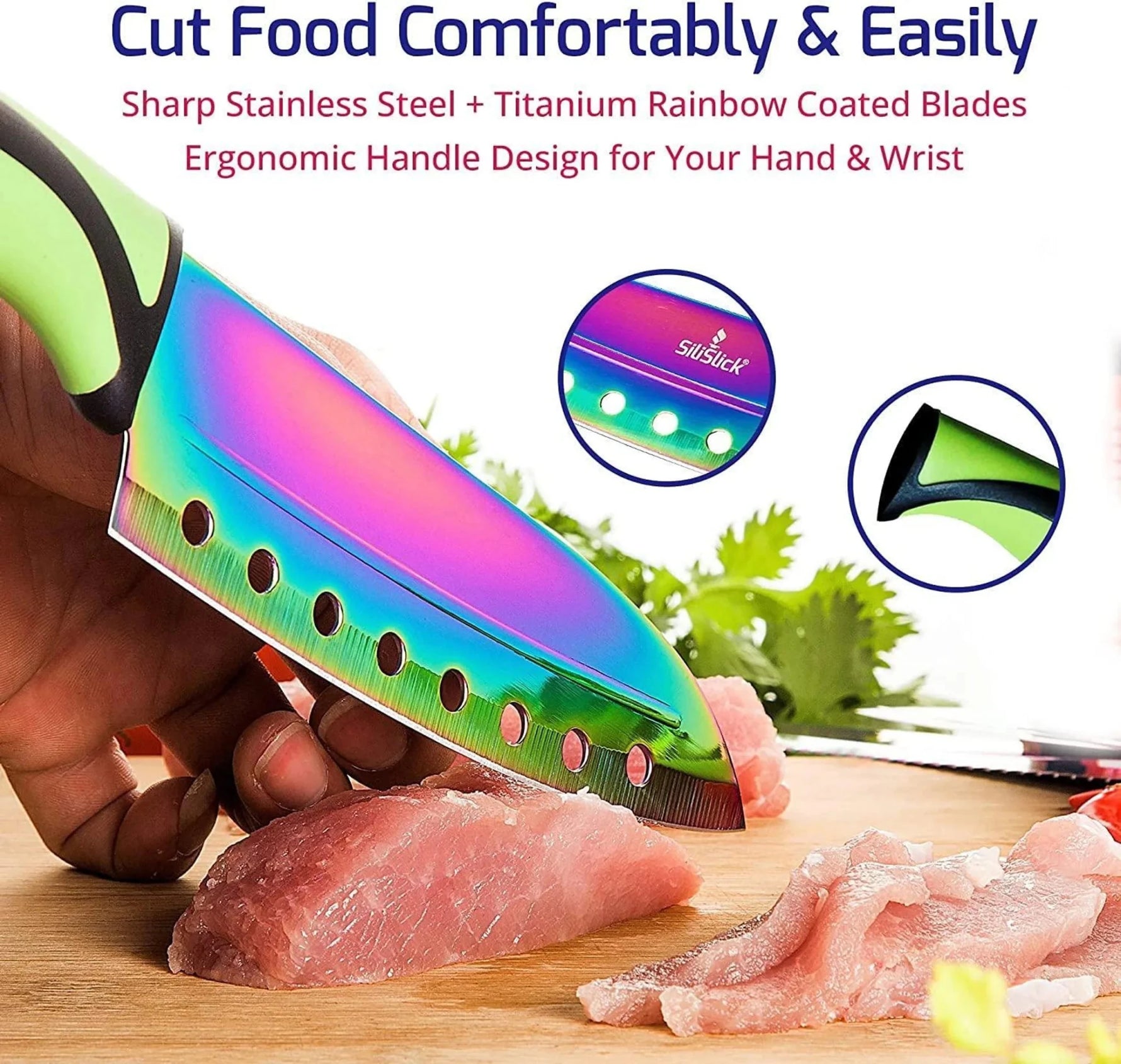 Kitchen Knife Set Kit 5 Professional Grade Iridescent Blade Knives Includes Knife Sharpener & Magnetic Wall Hanger Red Handle with Black Knife Rack-AMAZON FACTORY