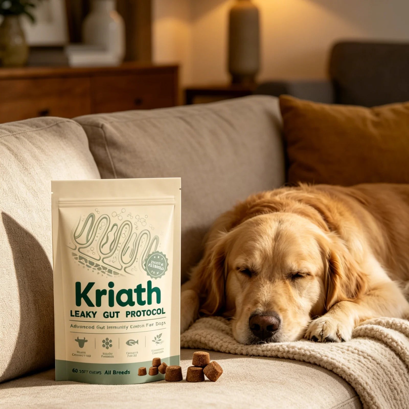 Kriath Daily Gut Care Supplement Relieve Gastrointestinal Discomfort Smooth Silky Hair Protecting Health Dog Probiotic Soft Chew - AMAZON FACTORY