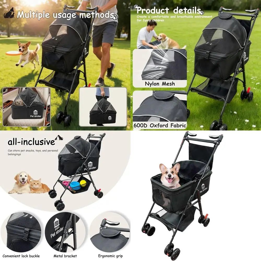Large Pet Stroller for Cats & Dogs, Weather-Covered, Suitable for Various Pet Sizes, Outdoor Travel Cart-AMAZON FACTORY