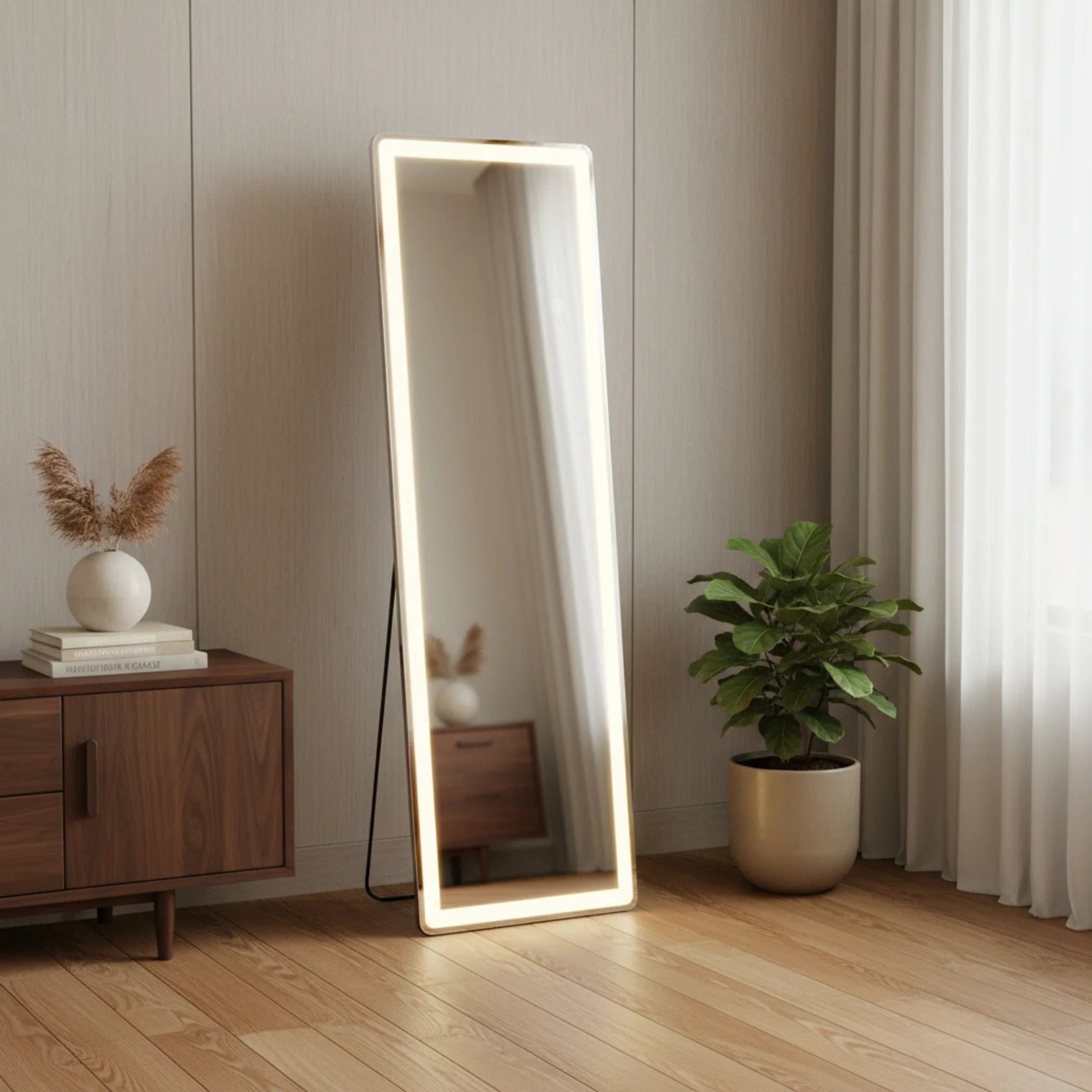 Lighted Freestanding and Wall Mount Frameless Full Length Mirror - AMAZON FACTORY