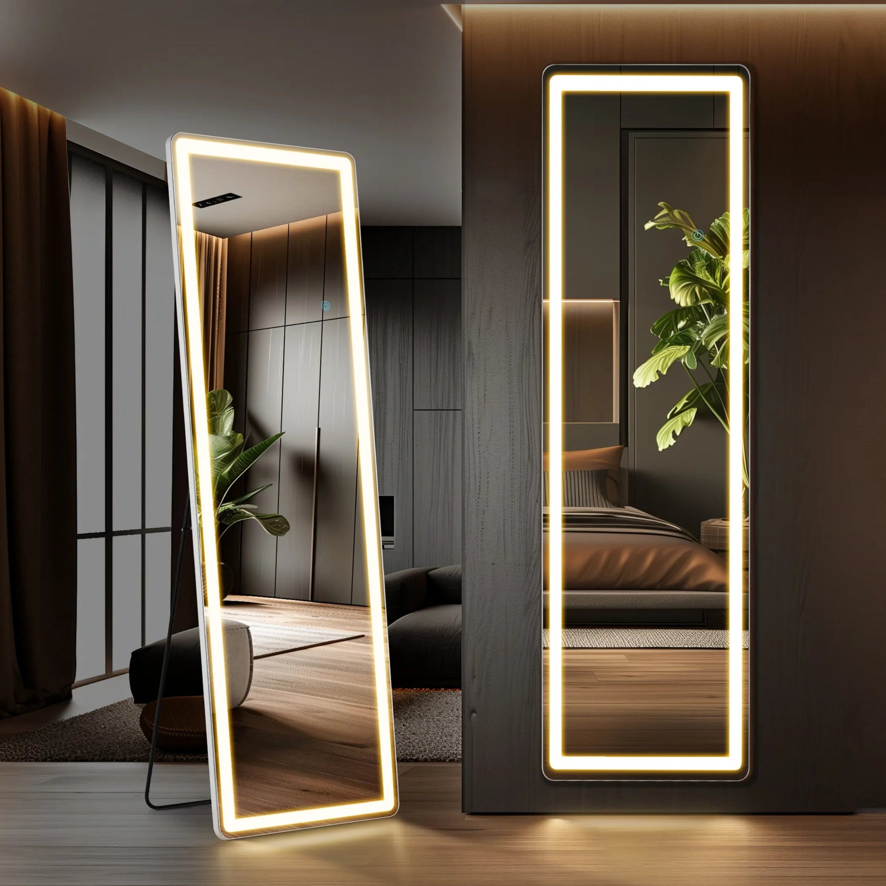 Lighted Freestanding and Wall Mount Frameless Full Length Mirror - AMAZON FACTORY