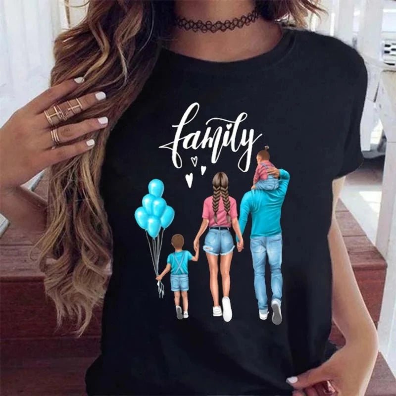 Maycaur Women Cartoon Mom Mother Boy Girl Print Mother Lady T-shirts Casual Top T Shirt Ladies Womens Graphic Female Tee T-Shirt-AMAZON FACTORY