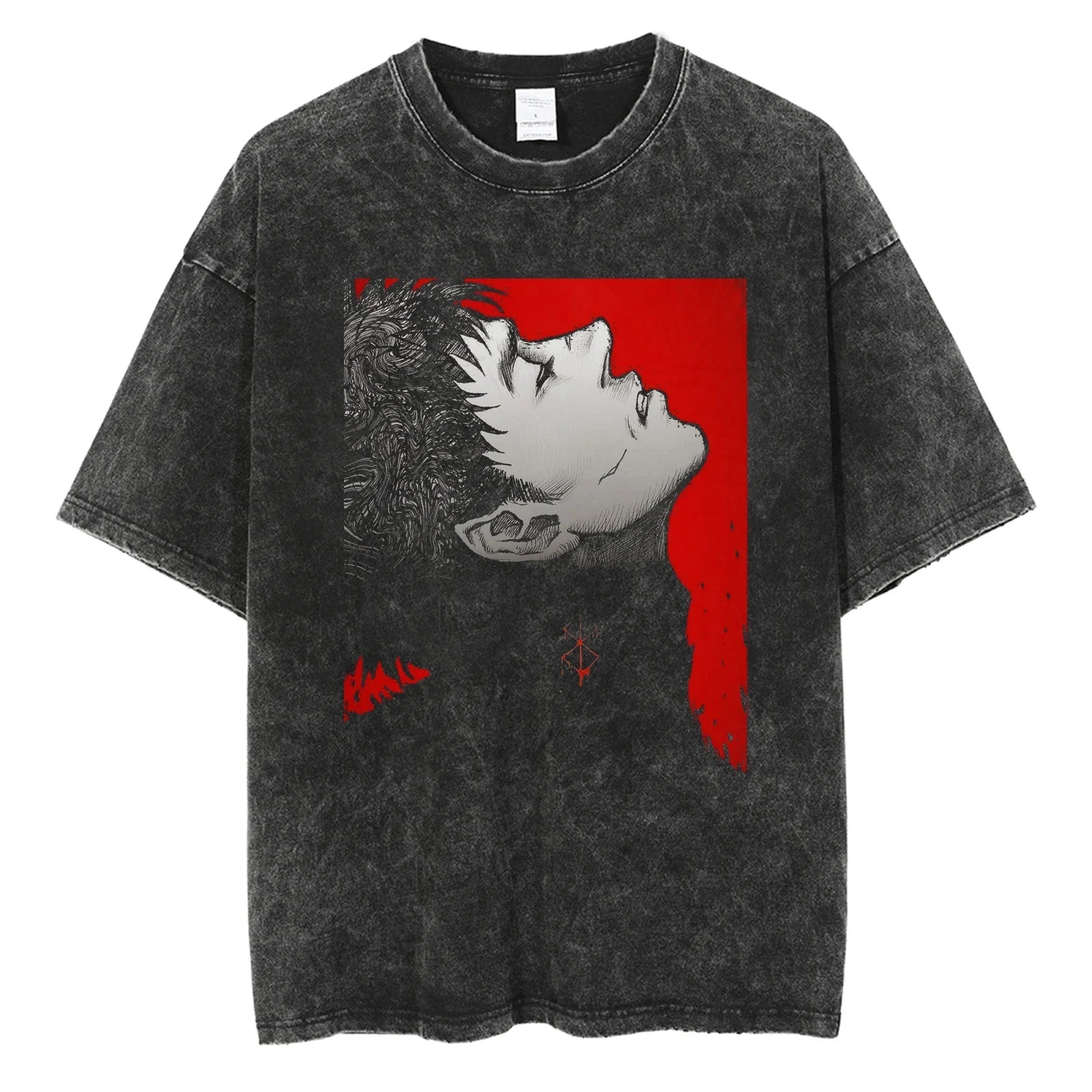 Men Anime Graphic Print T Shirts Washed Vintage Oversized T-shirt Harajuku Streetwear Cotton Loose Short Sleeve Tshirt Tees Tops - AMAZON FACTORY