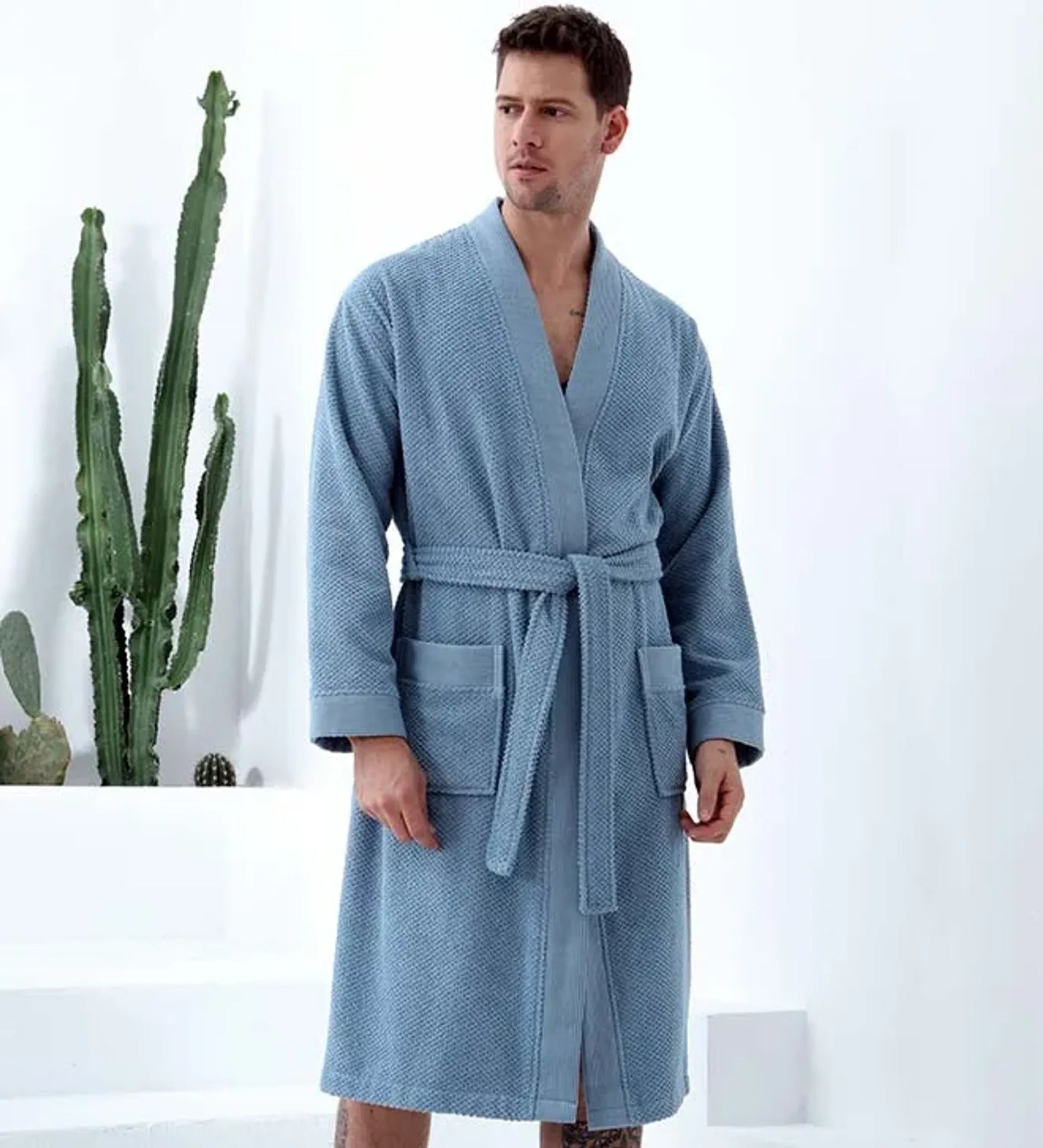 Men's Turkish Cotton Terry Kimono Bathrobe-AMAZON FACTORY