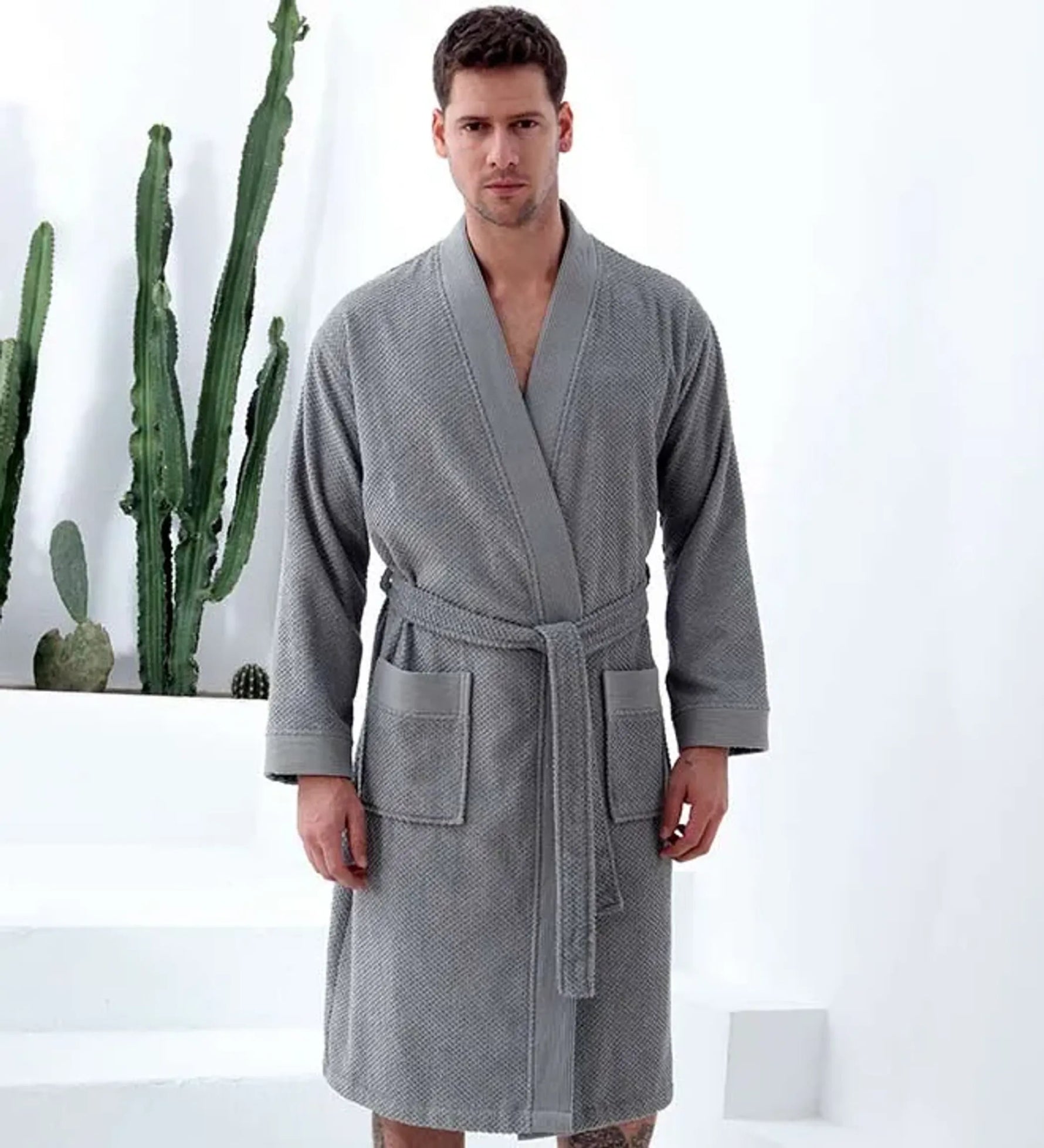 Men's Turkish Cotton Terry Kimono Bathrobe-AMAZON FACTORY