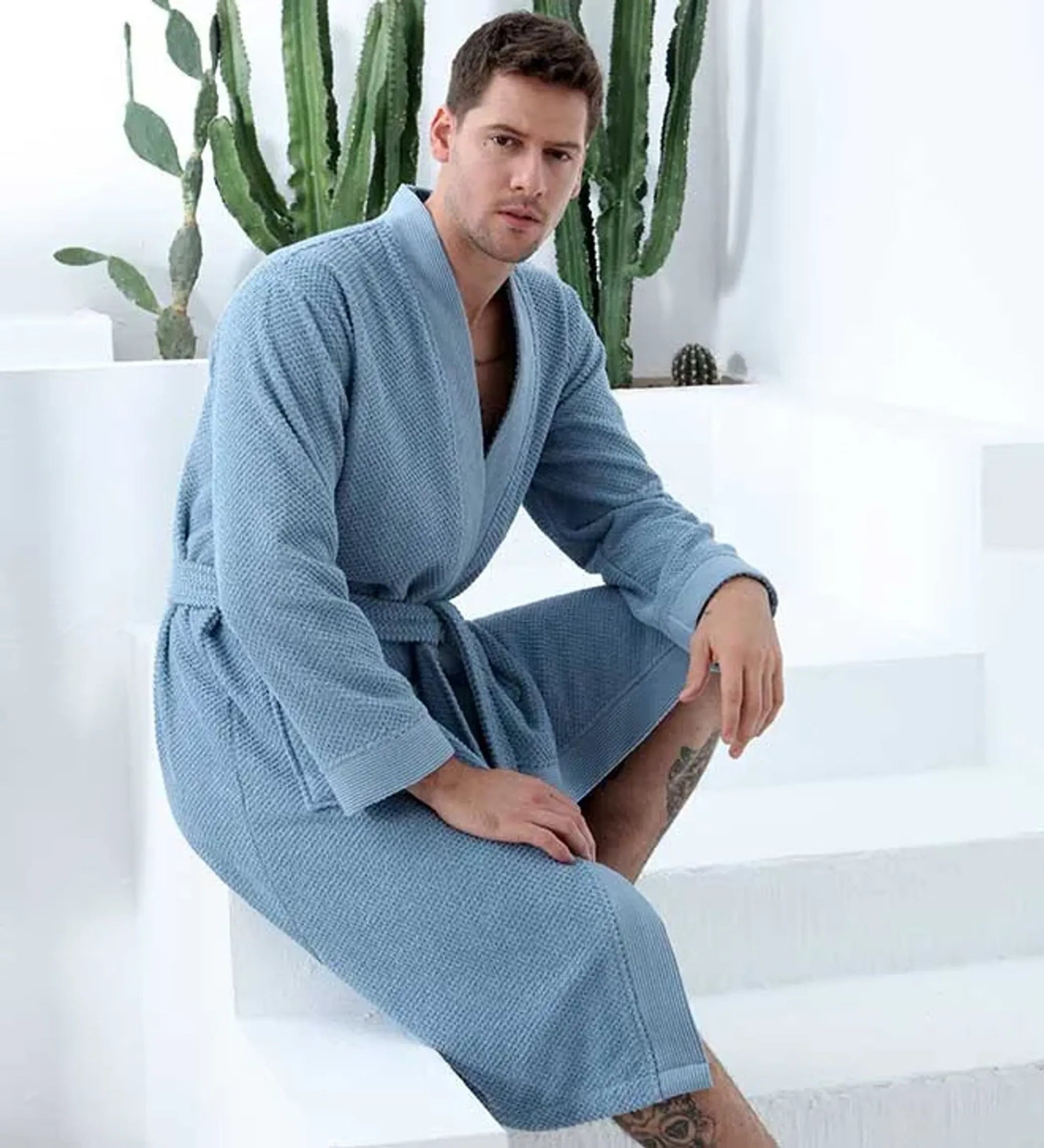 Men's Turkish Cotton Terry Kimono Bathrobe-AMAZON FACTORY