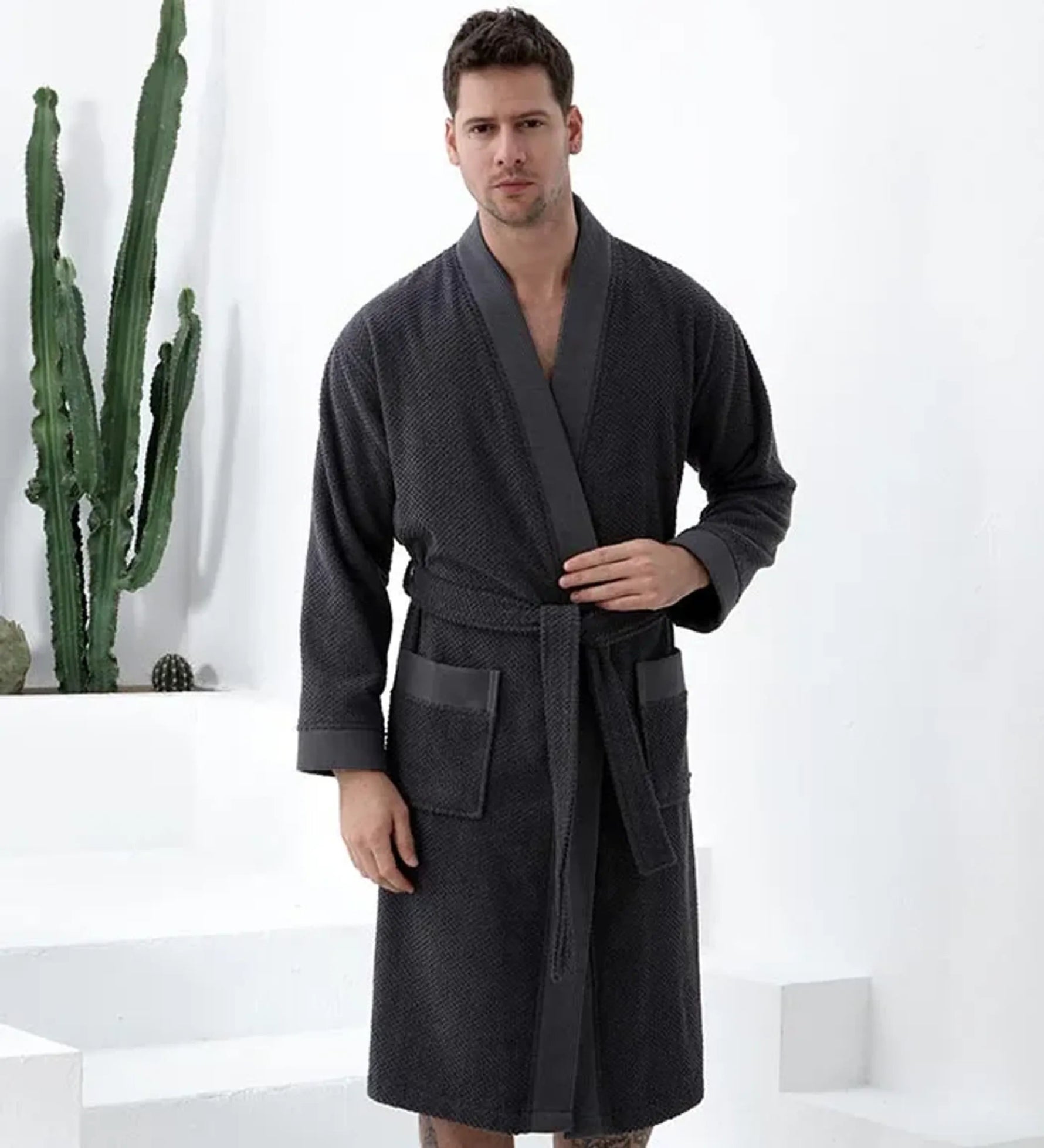 Men's Turkish Cotton Terry Kimono Bathrobe-AMAZON FACTORY