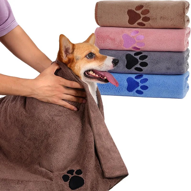 Microfiber Pet Bath Towel Embroidered Super Soft Cat For Dogs Blanket Grooming Supplies Towel Absorbent Pet Paw Cleaning Cloths - AMAZON FACTORY