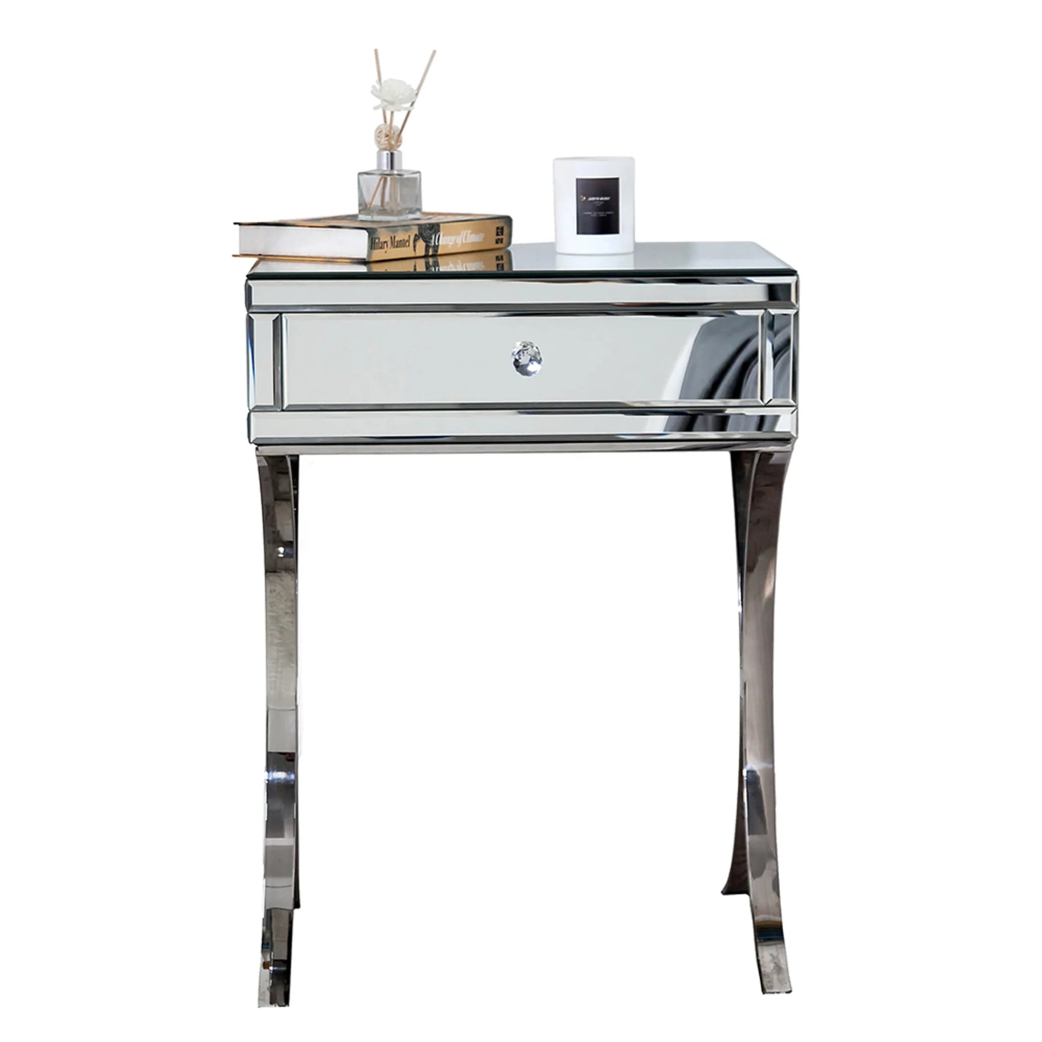 Mirrored Silver Finish Nightstand Drawer-AMAZON FACTORY