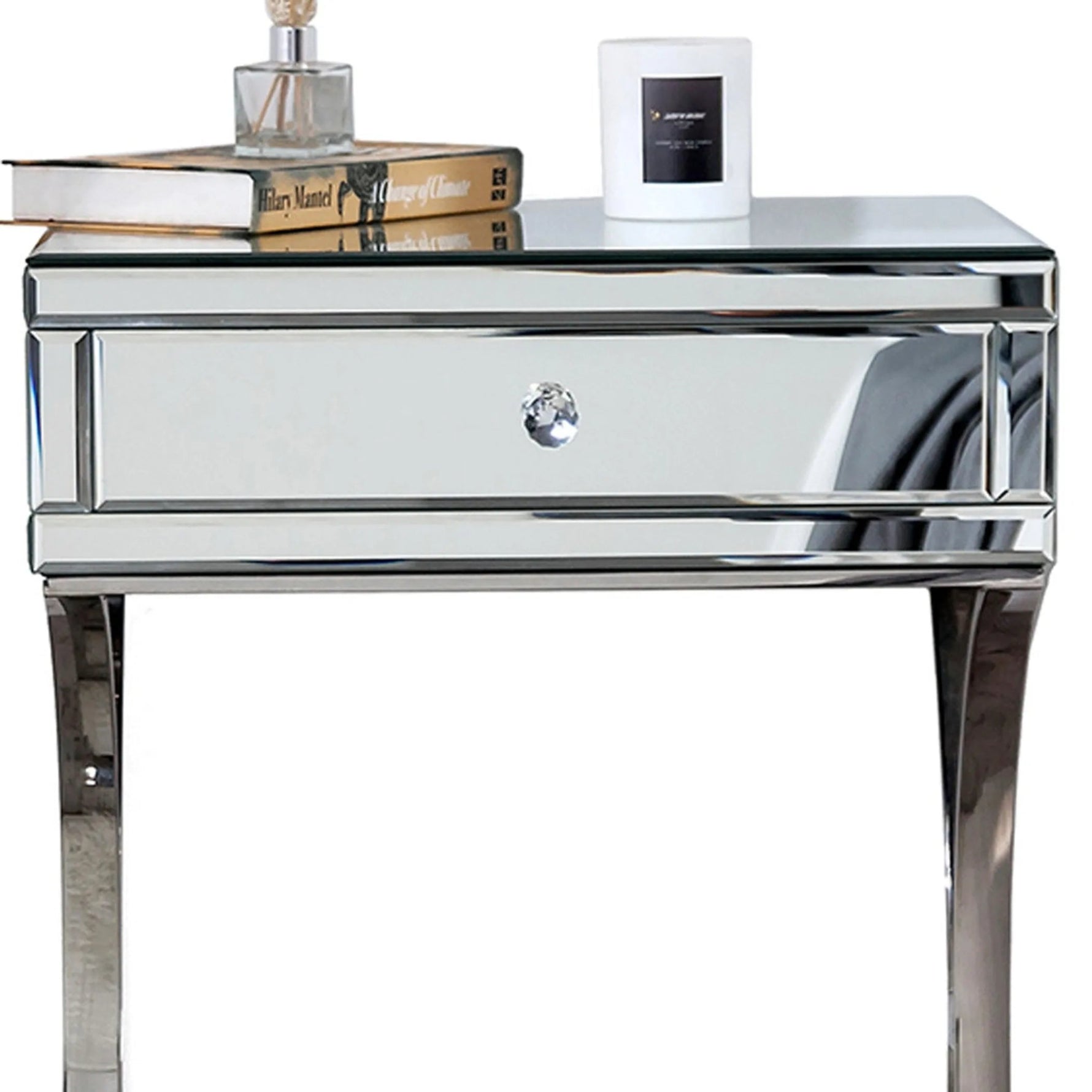 Mirrored Silver Finish Nightstand Drawer-AMAZON FACTORY