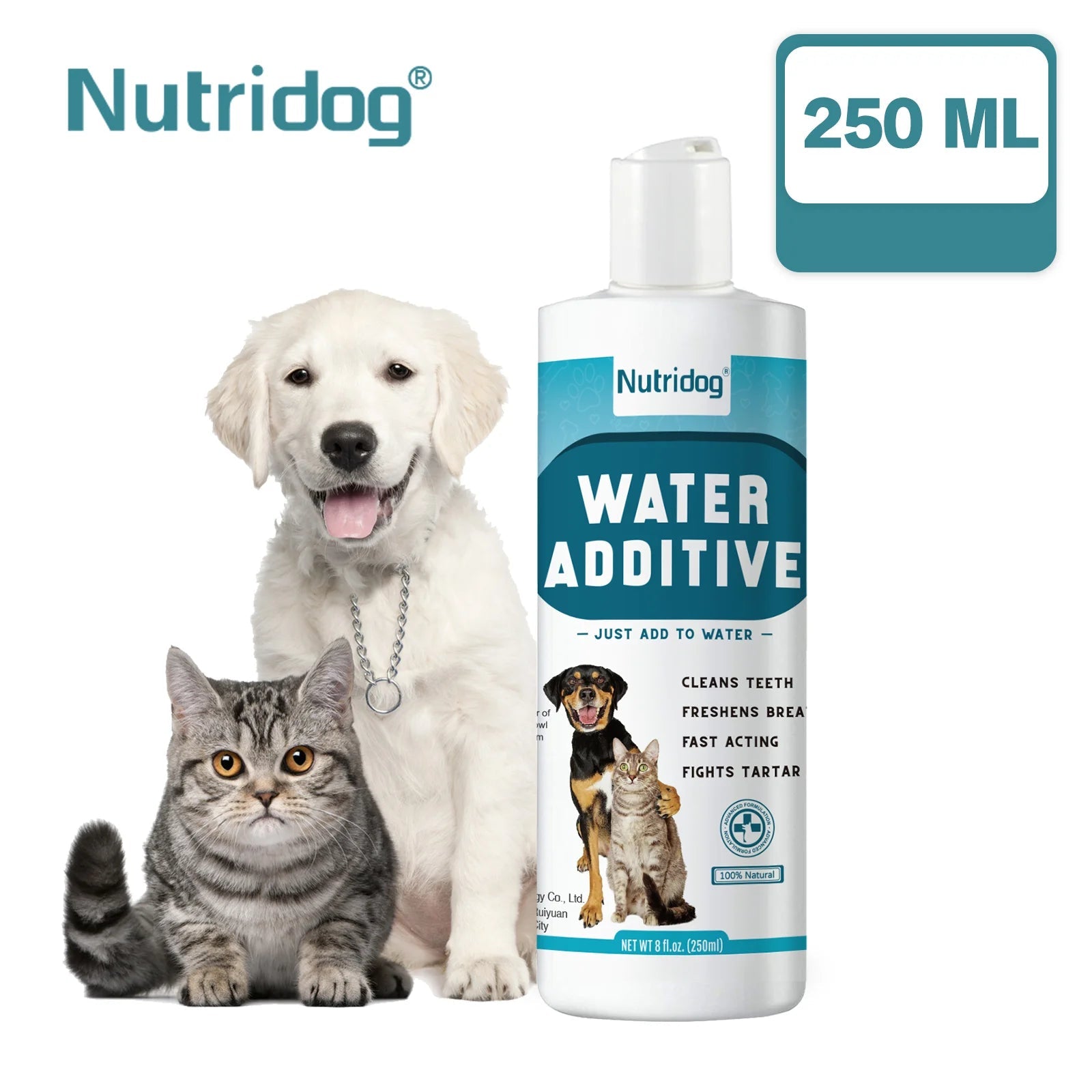NUTRIDOG Dog&Cat Dental Water Additive Fresh Breath Dental Care Supplement Eliminate Plaque and Bad Breath - AMAZON FACTORY