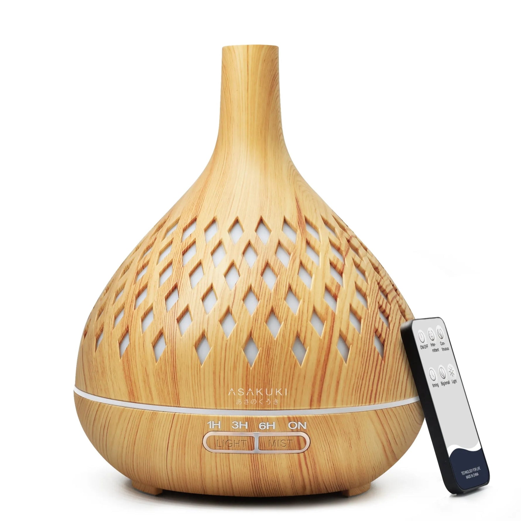 “Openwork Wooden Vase Essential Oil Diffuser with Remote Control and 7 LED Light Colors”-AMAZON FACTORY