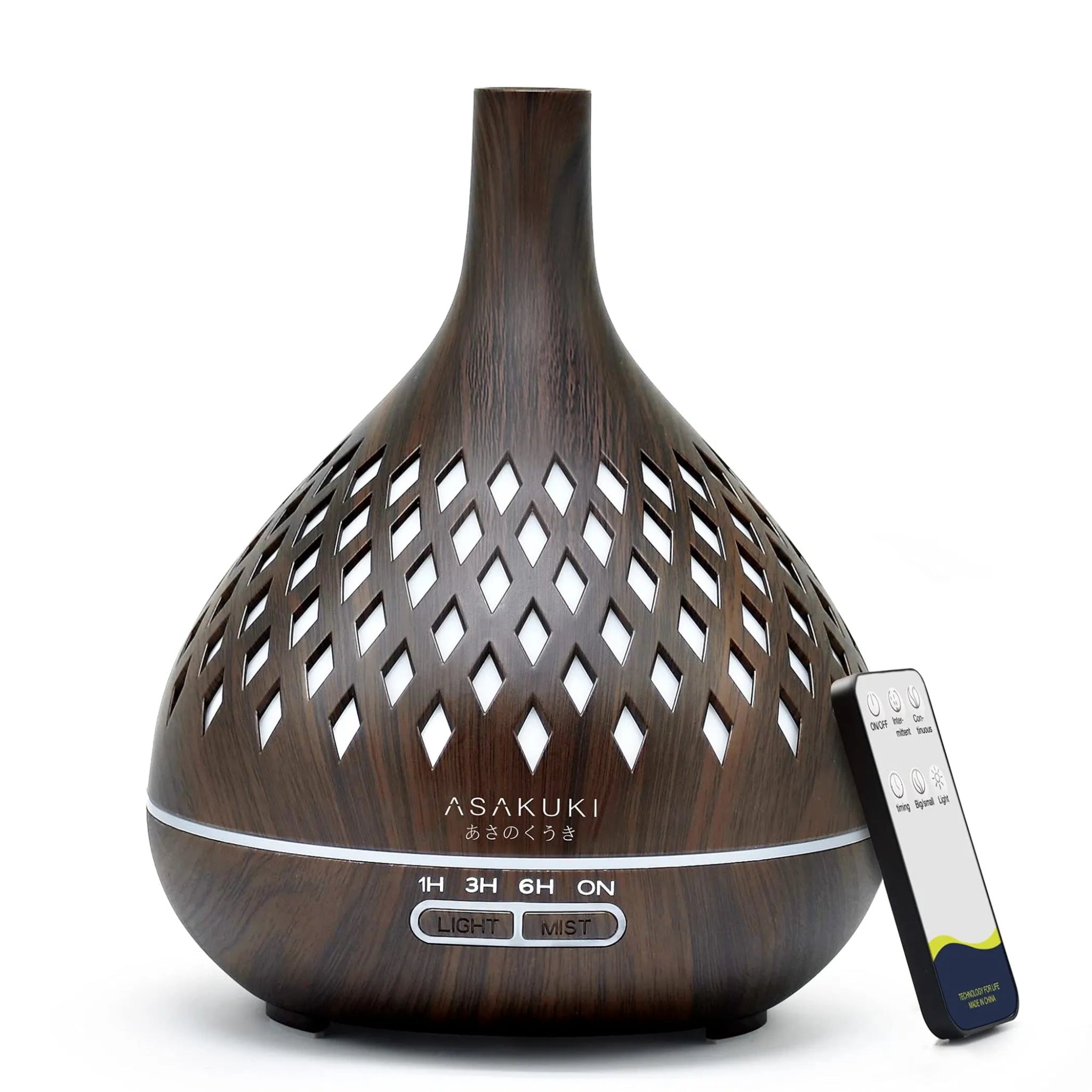 “Openwork Wooden Vase Essential Oil Diffuser with Remote Control and 7 LED Light Colors” - AMAZON FACTORY