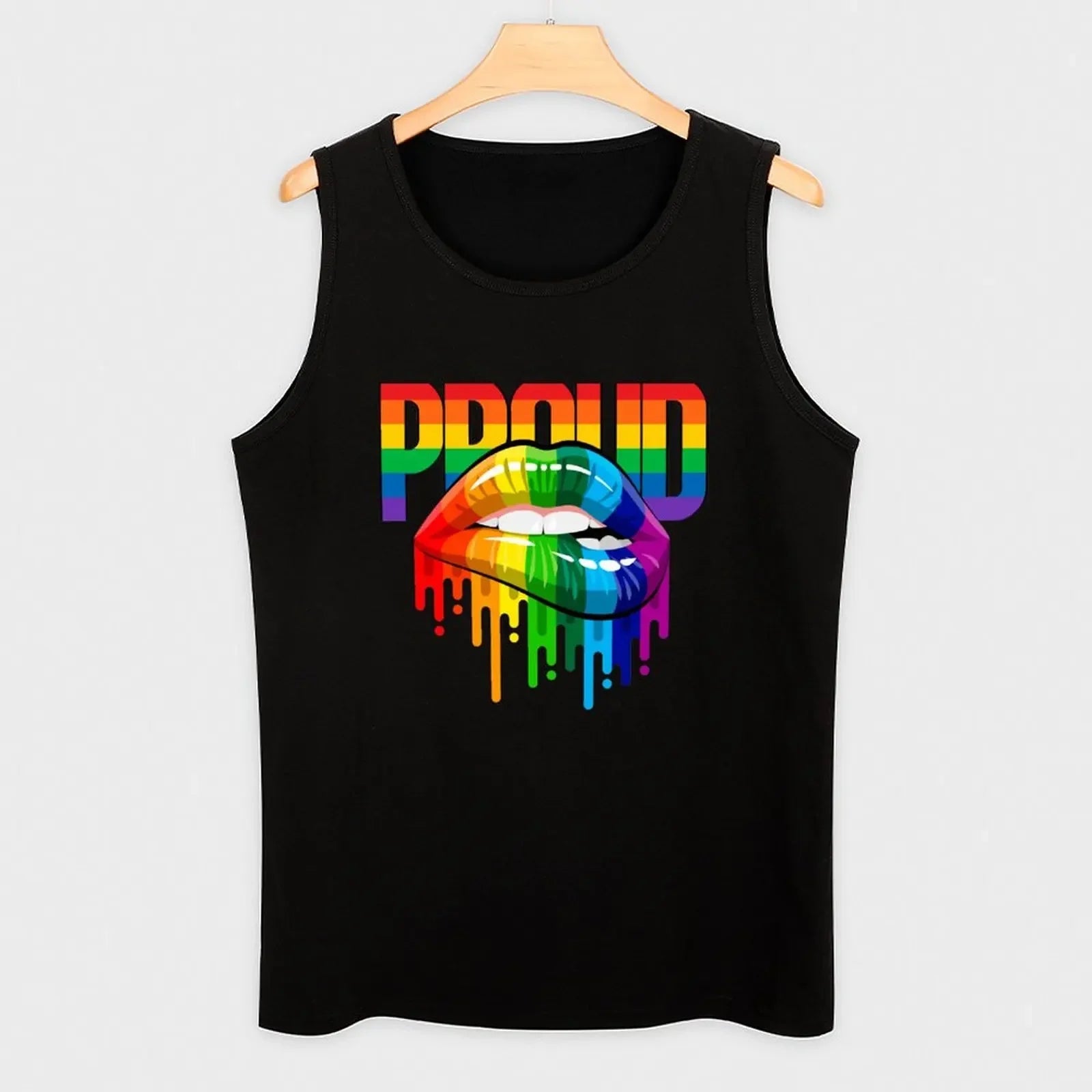 proud Rainbow Lips Pride Tank Top Male clothes t shirts Men's fitness t-shirt men clothings-AMAZON FACTORY