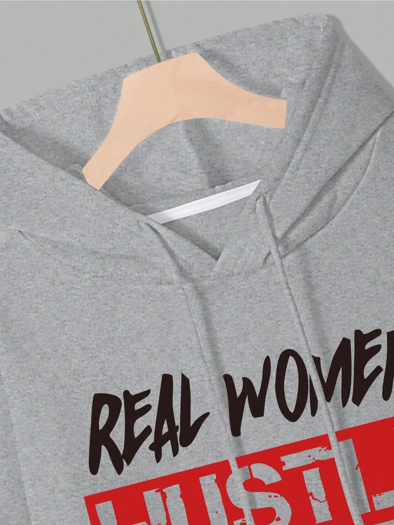 Real Women Hustle Hard Hoodie Sweatpants Set Gray Casual Sportswear-AMAZON FACTORY
