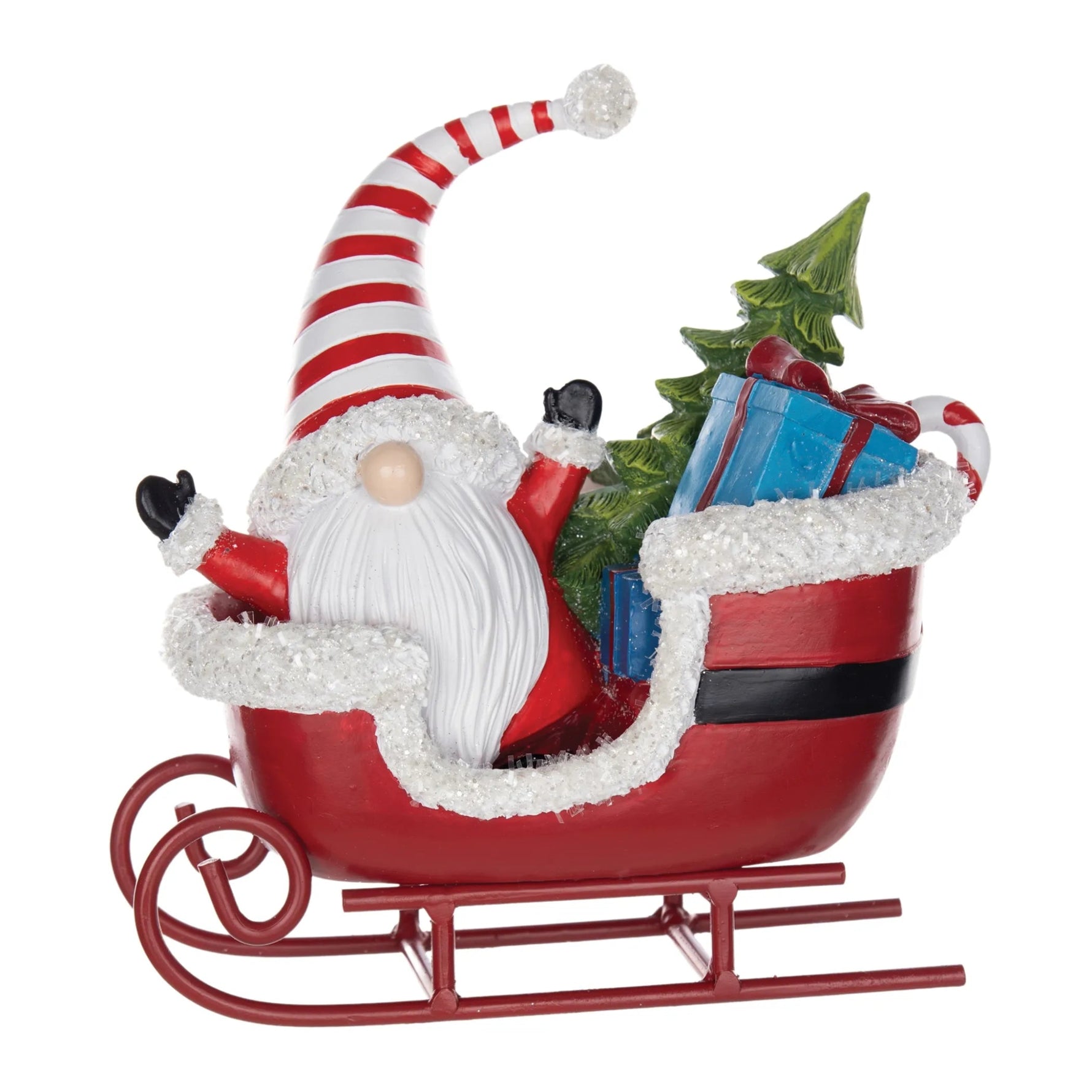 Santa Gnome in Sleigh Figurine-AMAZON FACTORY