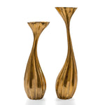 Set of Two Antiqued Gold Aluminum Wavy Faceted Tabletop Pillar Candle Holders-AMAZON FACTORY
