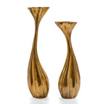 Set of Two Antiqued Gold Aluminum Wavy Faceted Tabletop Pillar Candle Holders-AMAZON FACTORY