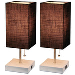 Simple Designs Petite White Stick Lamp with USB Charging Port and Fabric Shade 2 Pack Set-AMAZON FACTORY