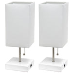 Simple Designs Petite White Stick Lamp with USB Charging Port and Fabric Shade 2 Pack Set-AMAZON FACTORY