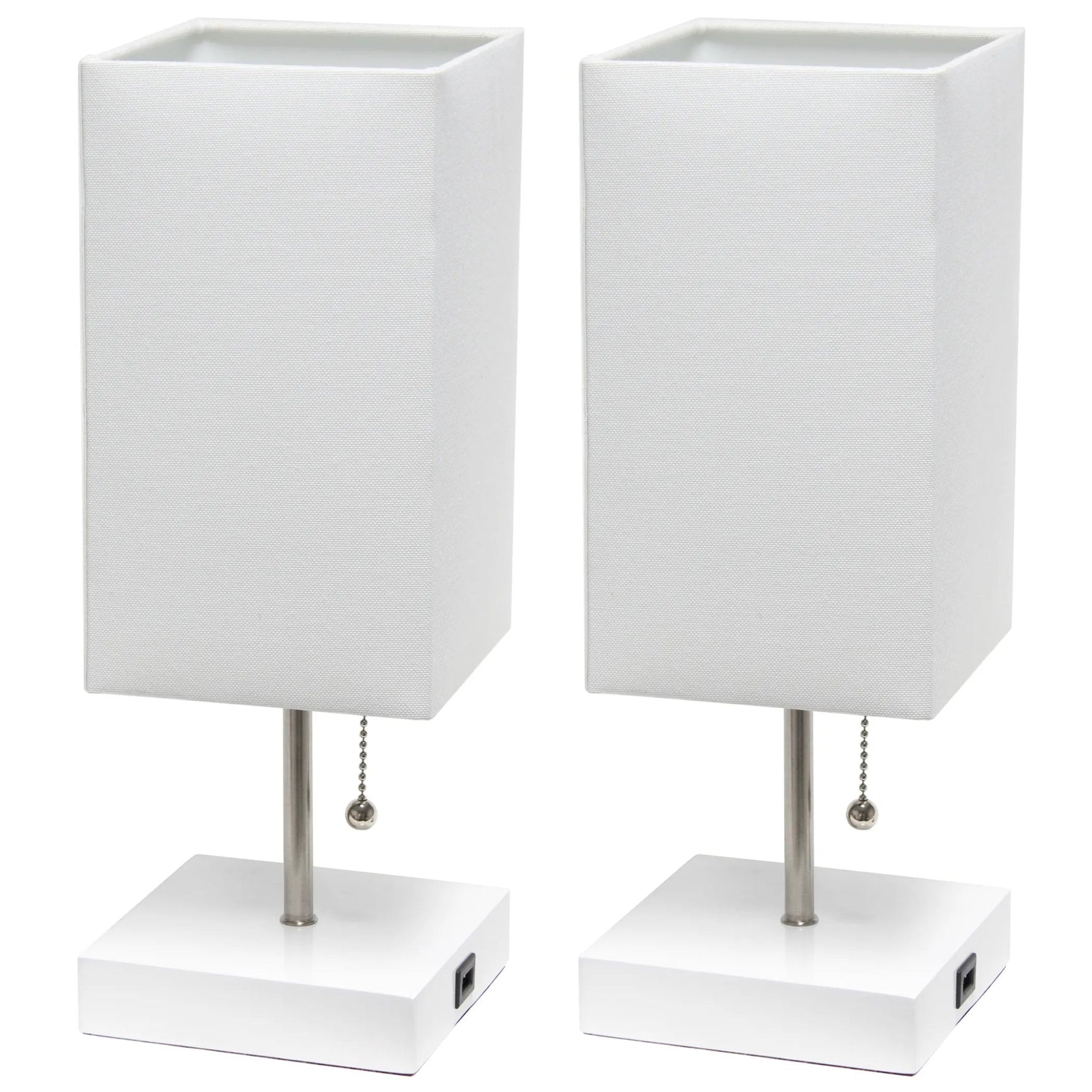 Simple Designs Petite White Stick Lamp with USB Charging Port and Fabric Shade 2 Pack Set-AMAZON FACTORY