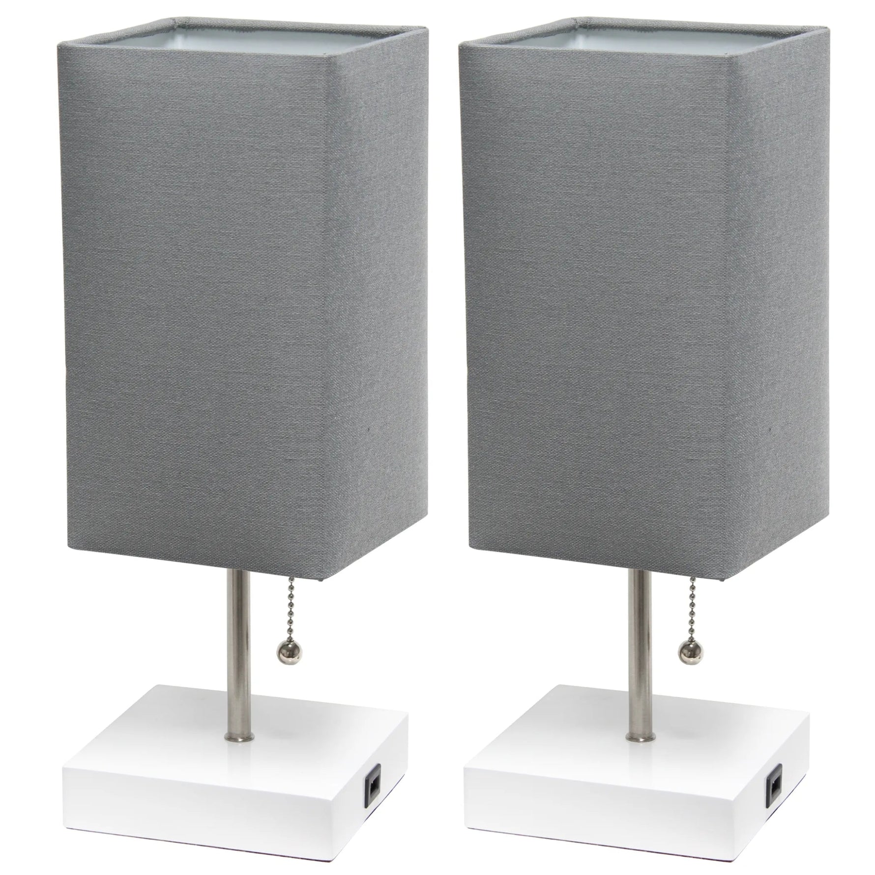 Simple Designs Petite White Stick Lamp with USB Charging Port and Fabric Shade 2 Pack Set-AMAZON FACTORY