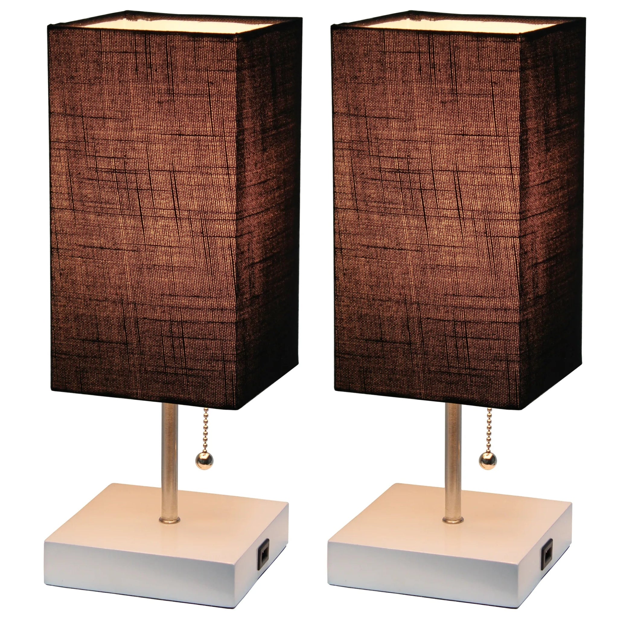 Simple Designs Petite White Stick Lamp with USB Charging Port and Fabric Shade 2 Pack Set-AMAZON FACTORY