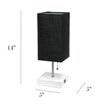 Simple Designs Petite White Stick Lamp with USB Charging Port and Fabric Shade-AMAZON FACTORY