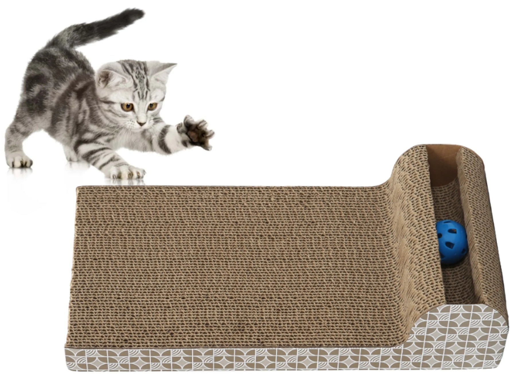 Sloped Cat Scratching Post with Catnip and Toy Ball – Durable Cardboard Furniture Saver-AMAZON FACTORY