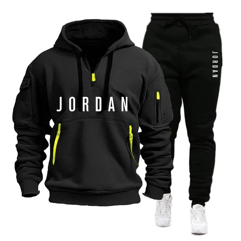 Spring and Autumn Men's Sweatshirt Set, Fashionable and Casual Set, Windproof Thickened Men's Sportswear and Pants 2-piece Set-AMAZON FACTORY