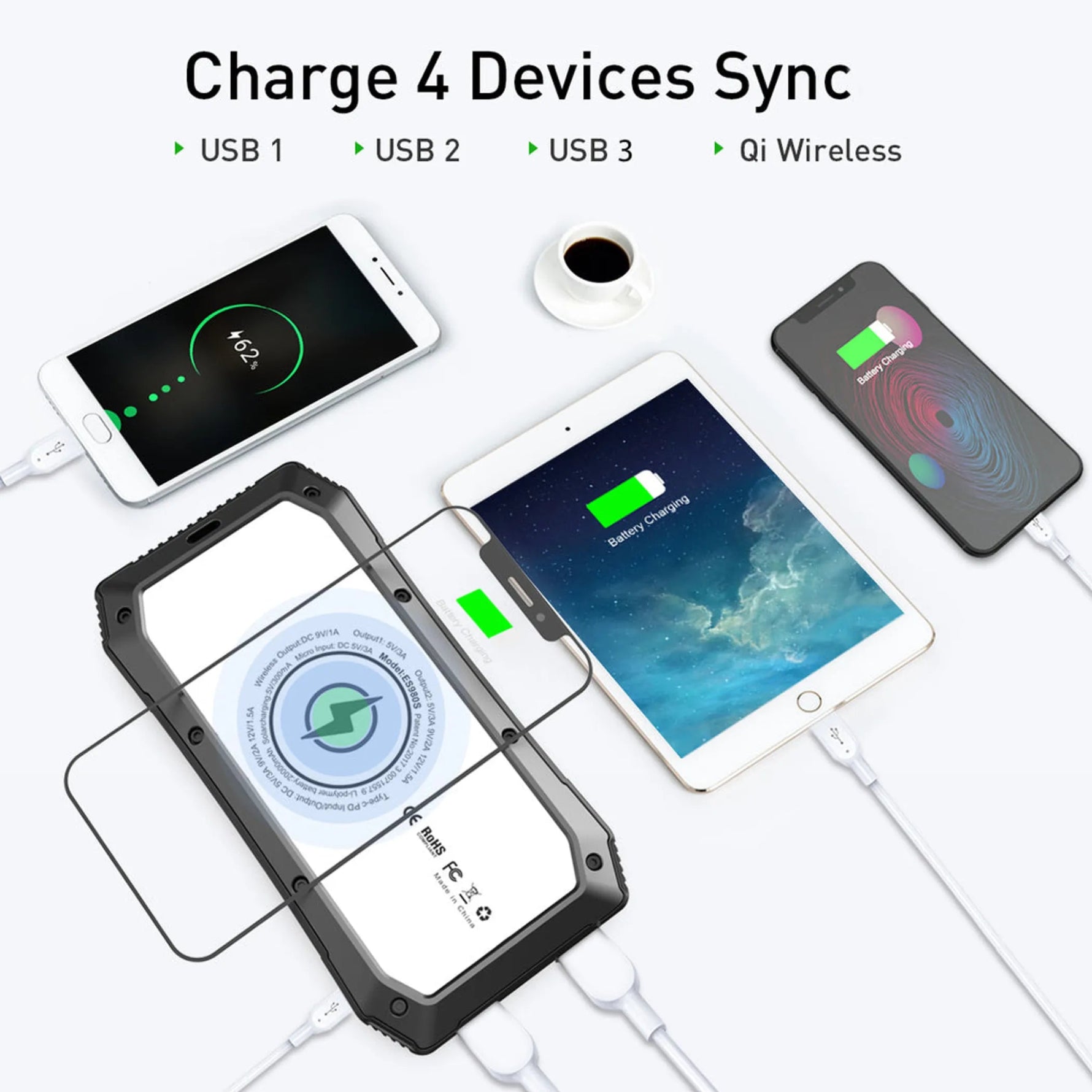 Sun Chaser Mini Solar Powered Wireless Phone Charger 10,000 mAh With LED Flood Light-AMAZON FACTORY