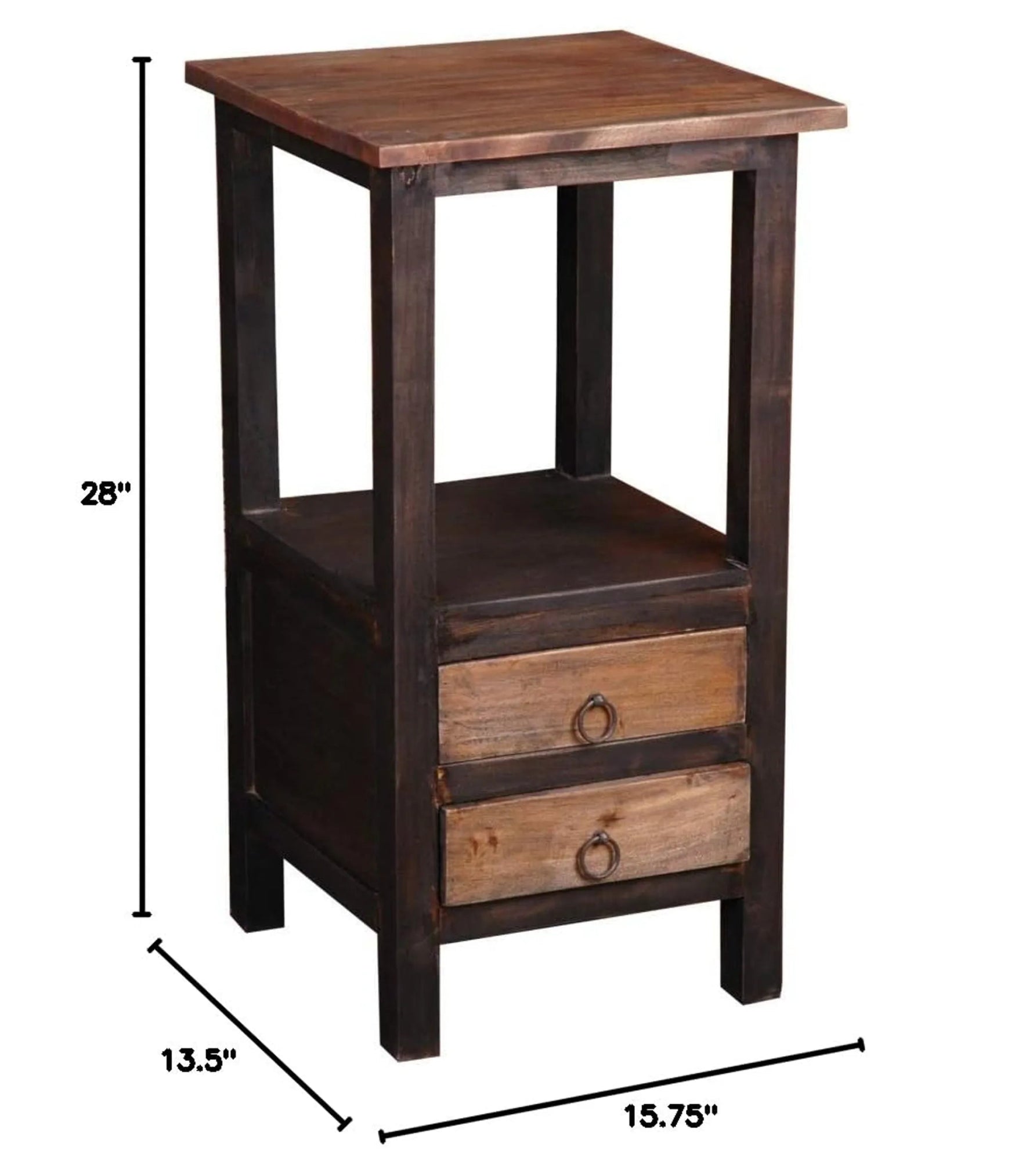 Sunset Trading Cottage Two Drawer End Side Table | Distressed Black/Raftwood Brown Solid Wood | Fully Assembled-AMAZON FACTORY