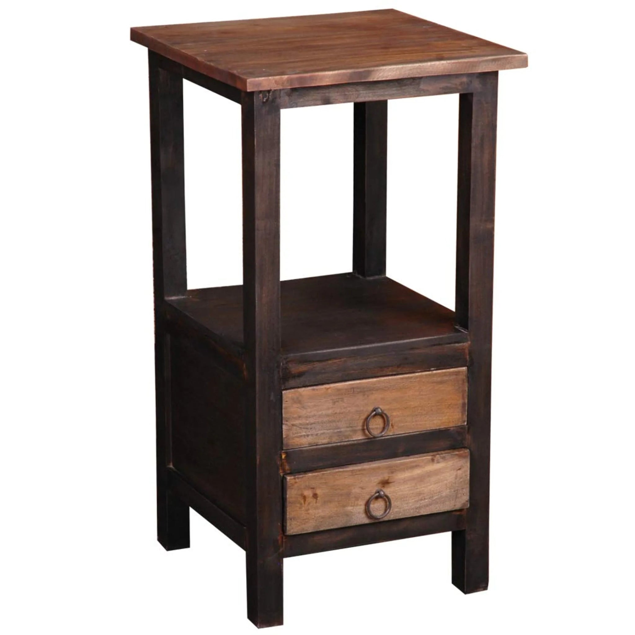Sunset Trading Cottage Two Drawer End Side Table | Distressed Black/Raftwood Brown Solid Wood | Fully Assembled-AMAZON FACTORY