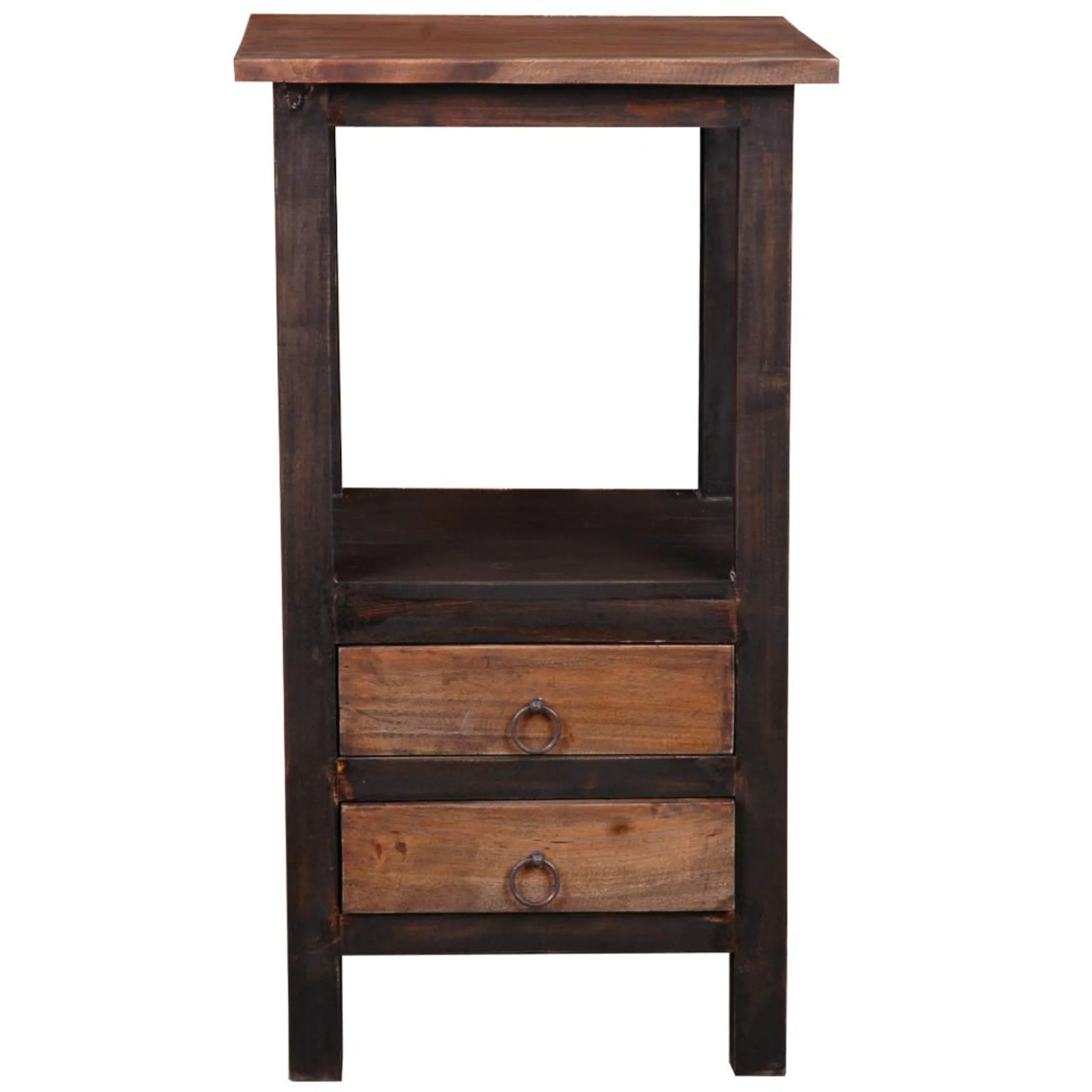 Sunset Trading Cottage Two Drawer End Side Table | Distressed Black/Raftwood Brown Solid Wood | Fully Assembled-AMAZON FACTORY