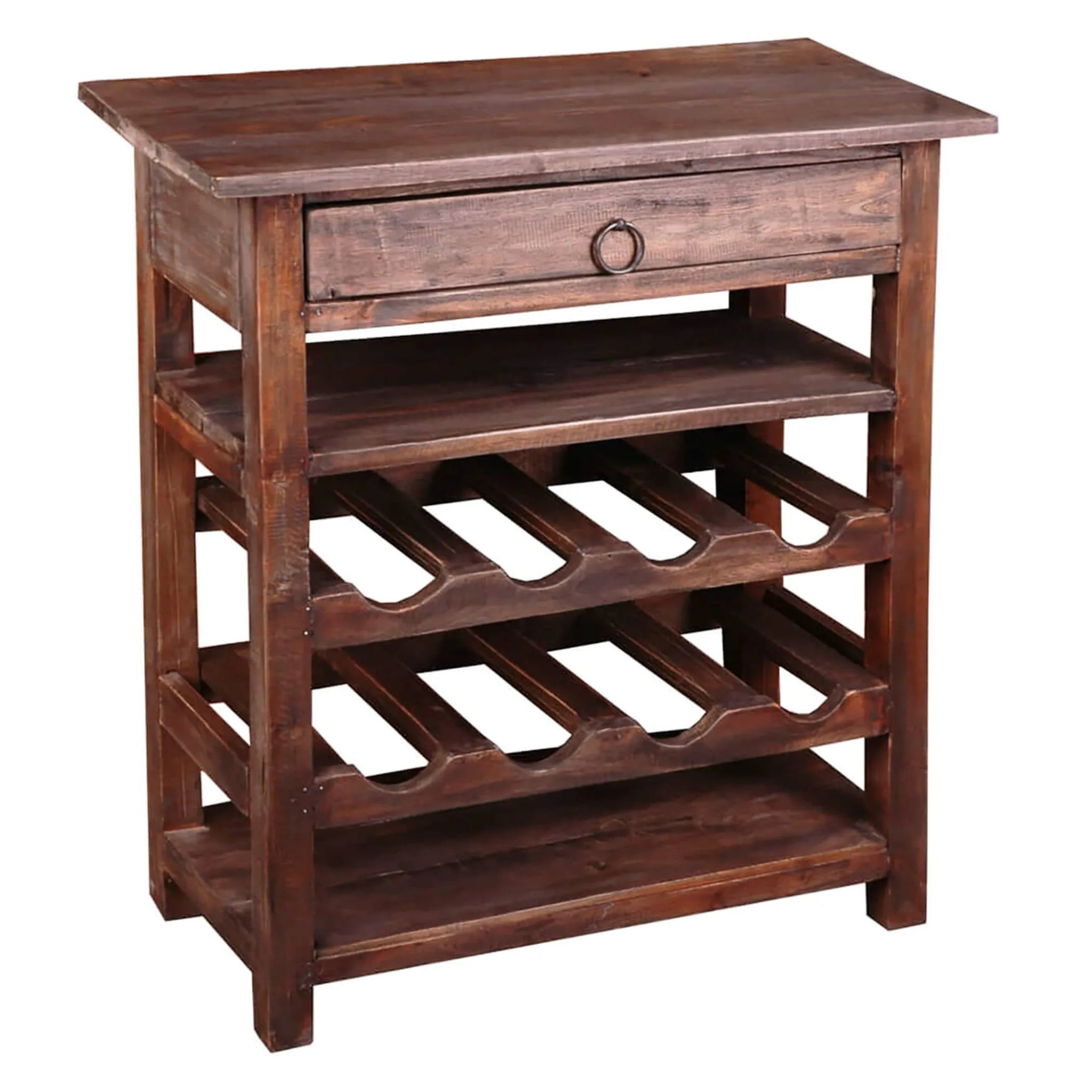 Sunset Trading Cottage Wine Server with Drawer | Raftwood Brown Solid Wood | Fully Assembled Sideboard-AMAZON FACTORY