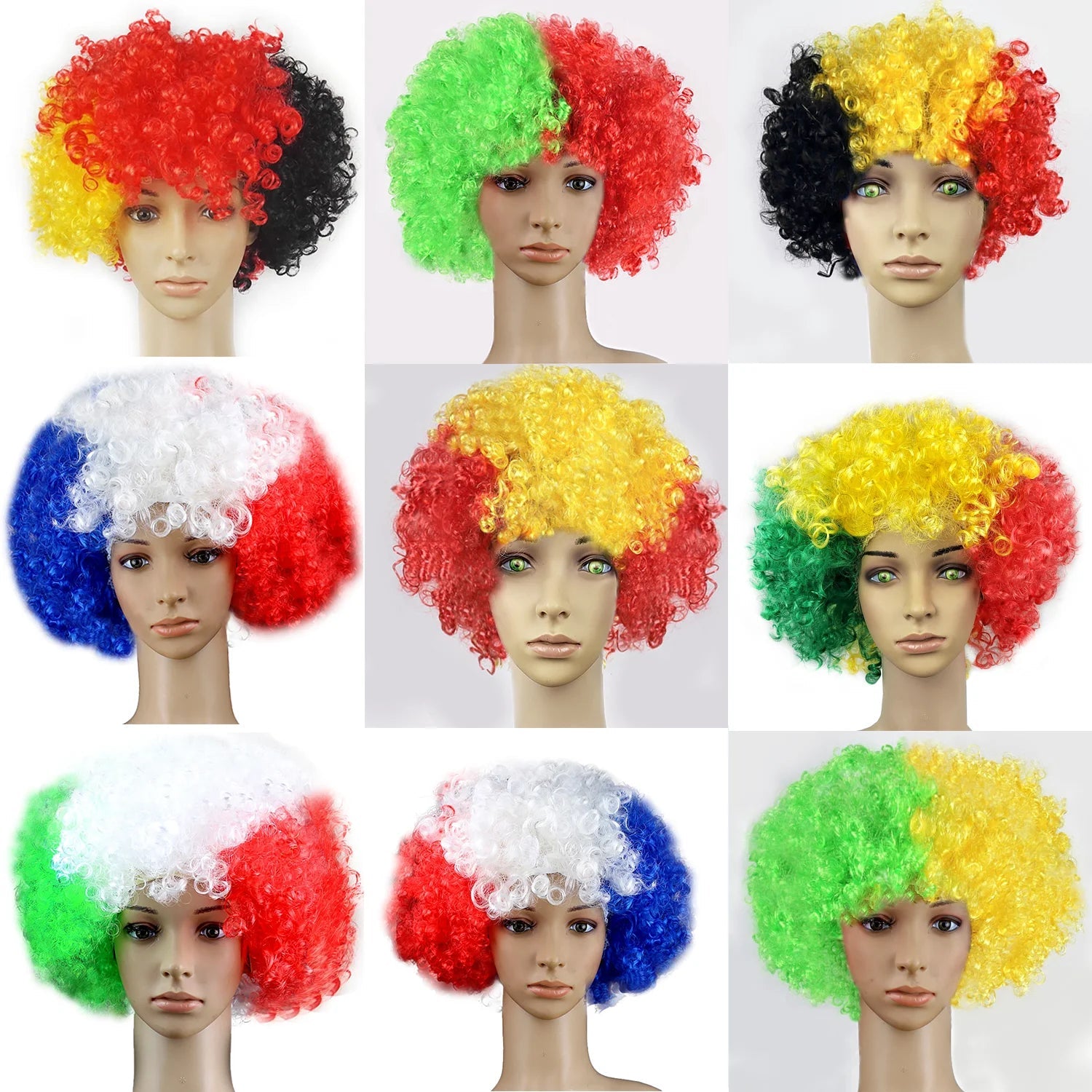 Synthetic Fluffy Colorful Wigs for Fans Party Cosplay Sports Theme Adult Carnival Fun Hairstyle Accessories Festival Costume-AMAZON FACTORY